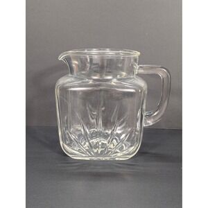 Vintage Clear Glass Pitcher 32 Oz Square Shape Starburst Base Mid-Century 1950s